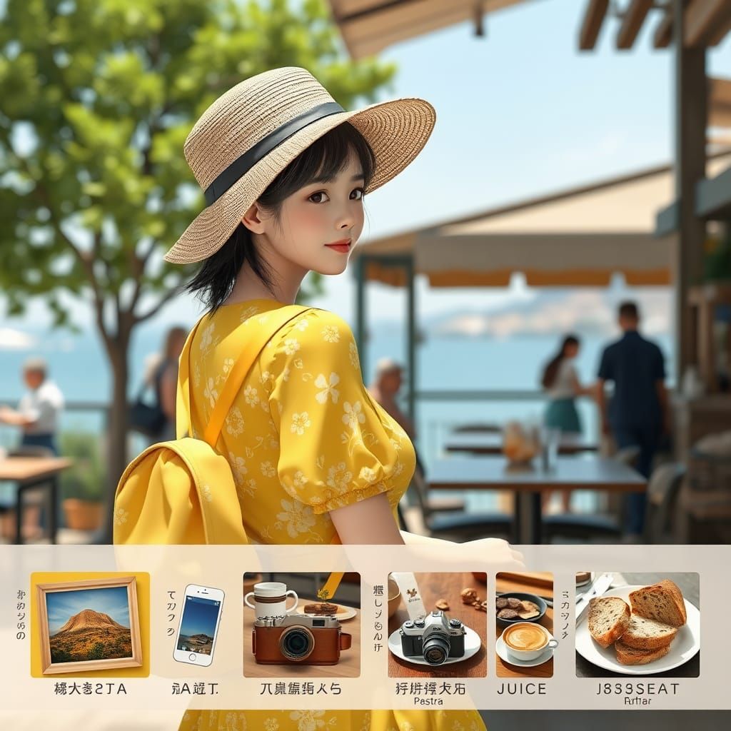 Seaside Coffee Shop Scene in Anime Style