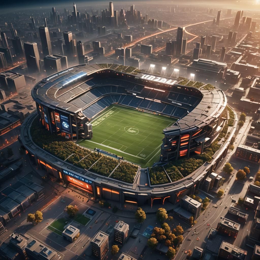 Football Stadium Floating in Space: Fantasy Concept Art