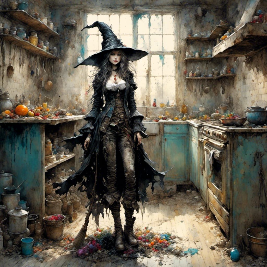 Beautiful Witch Portrait in Dark Fantasy Sketch Style