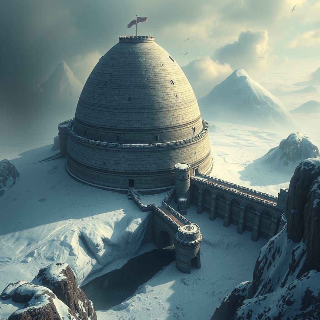 Epic Egg-Shaped Fort on Icy Terrain