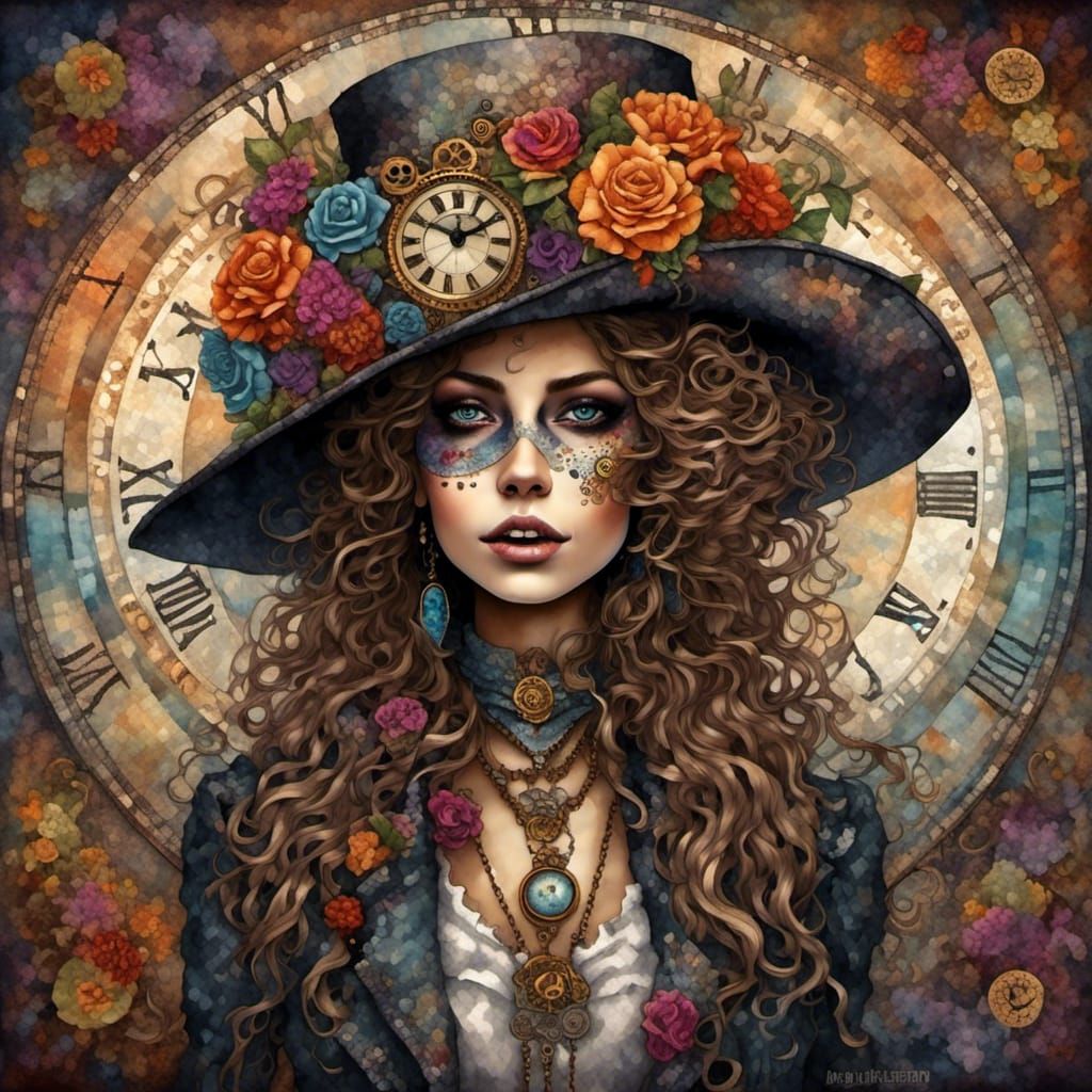 Steampunk Day of the Dead Woman with Flowers