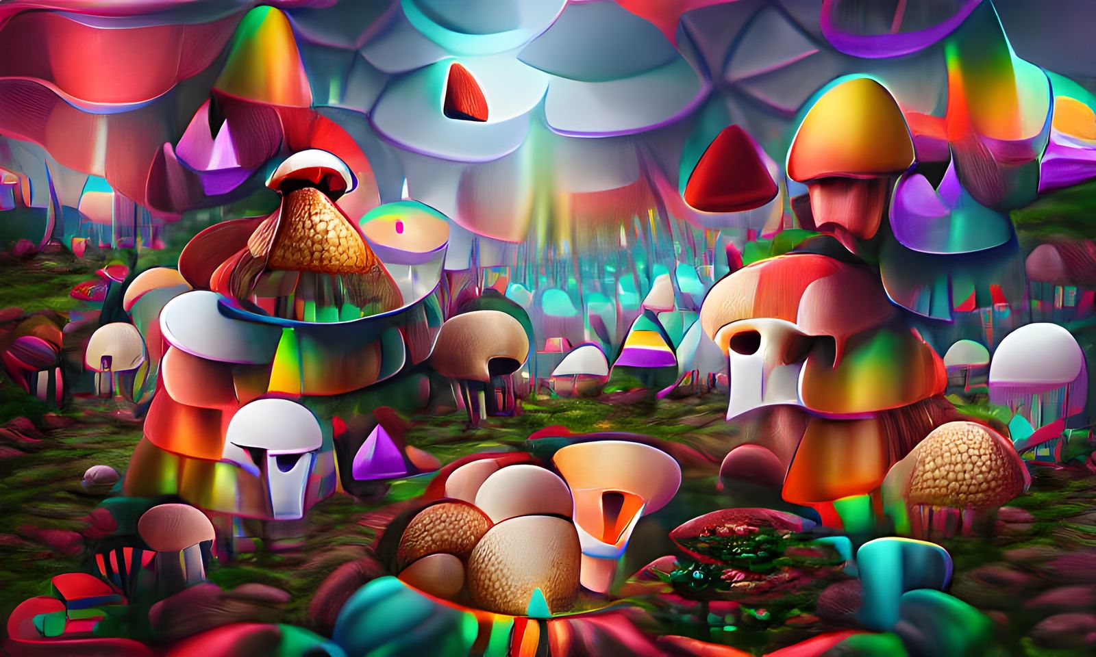 Psychedelic Mushroom Realm in Abstract Geometric Style