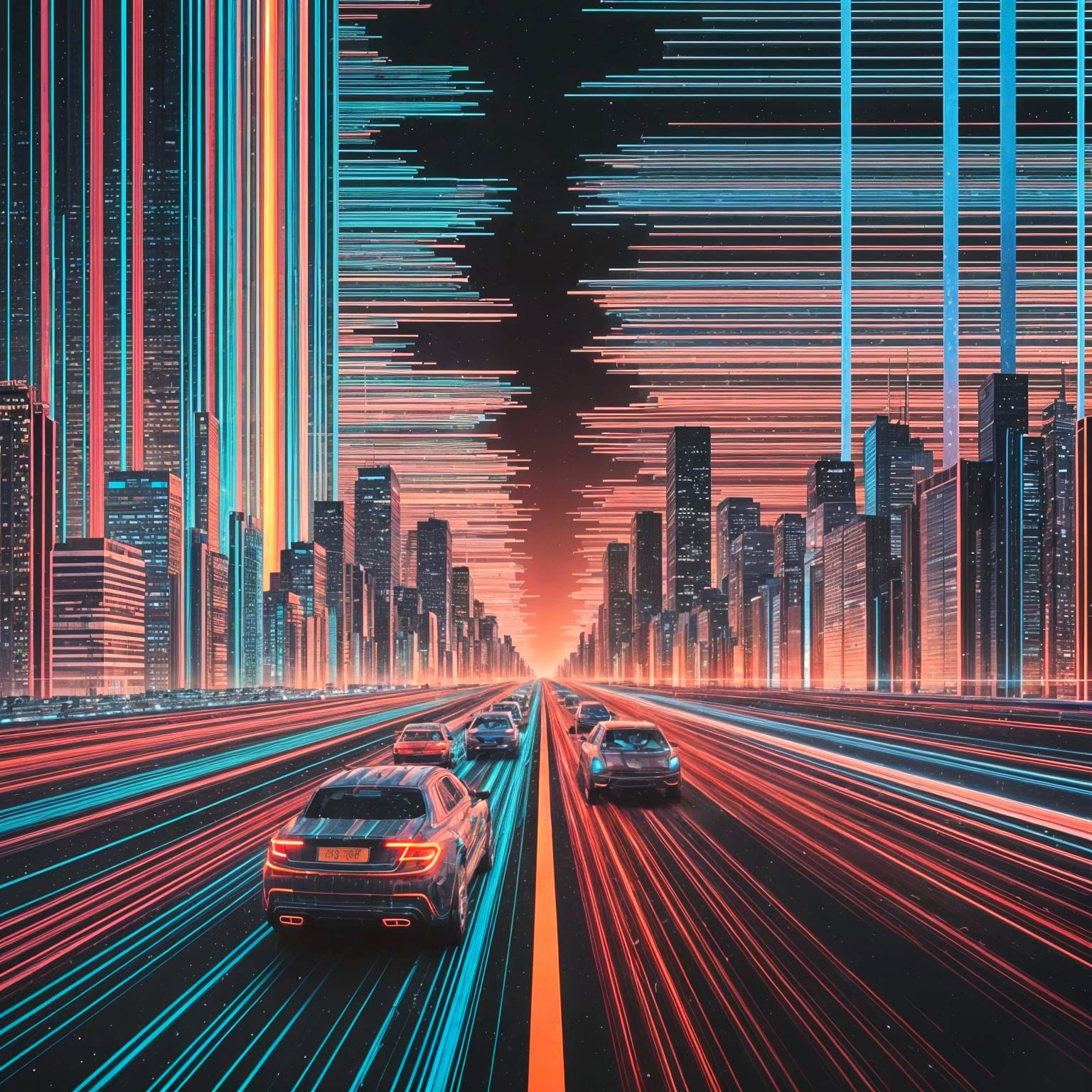 Dystopian Cityscape in Neon Digital Art