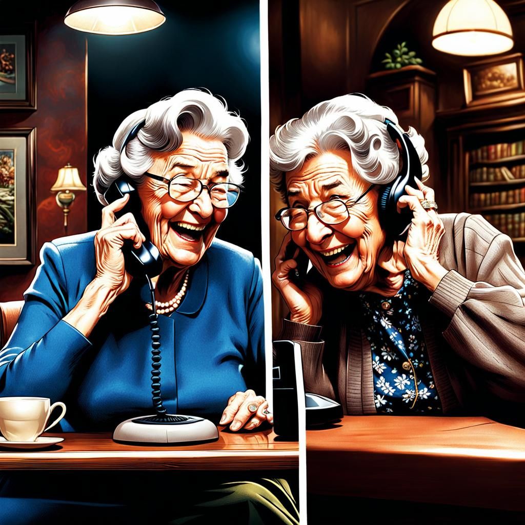 Hyperrealistic Comic of Old Ladies Laughing