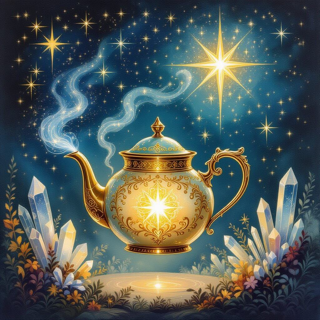 Floating Antique Teapot in Magical Starry World