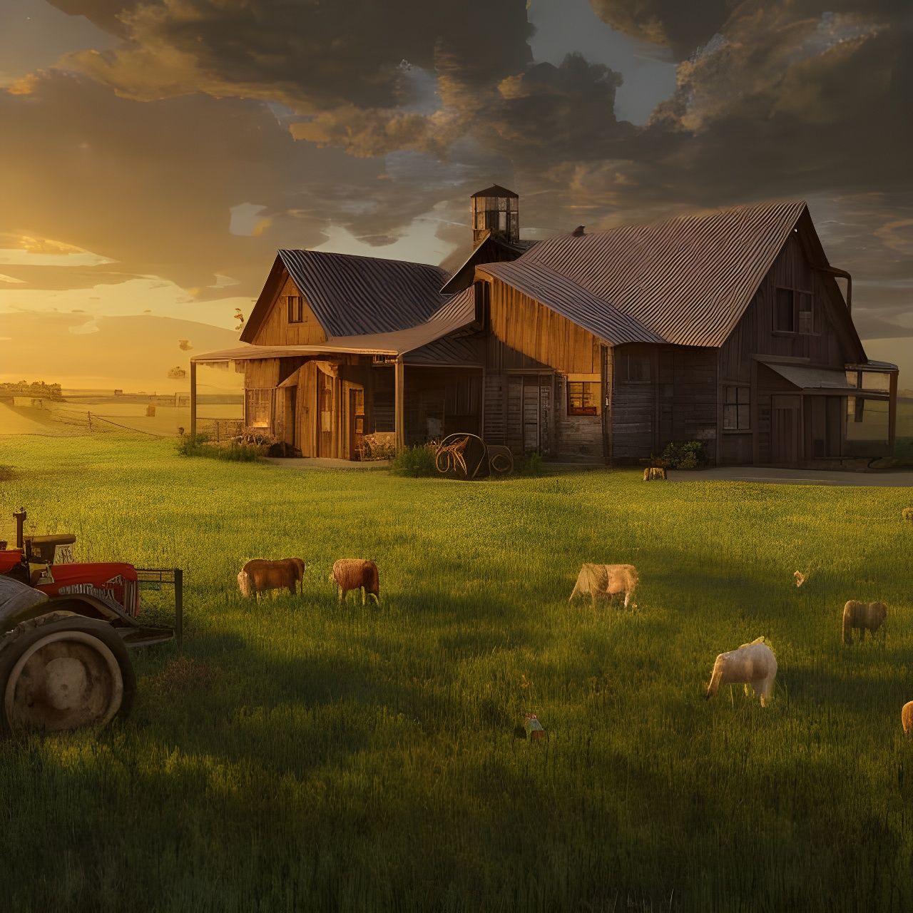American Ranch House at Sunrise: Hyperrealistic Digital Art
