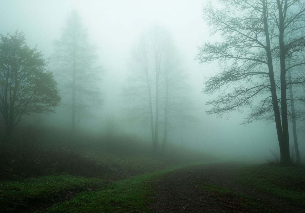 Mystical Foggy Forest Landscape in Impasto Style