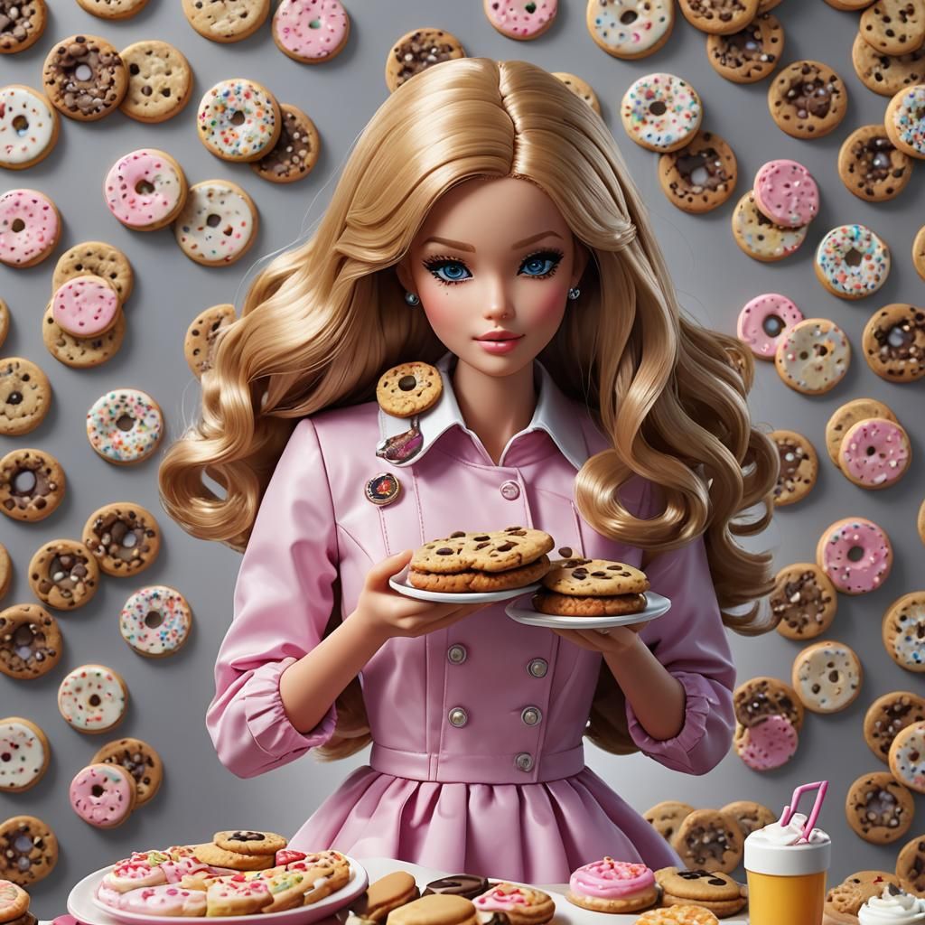 Hyperrealistic Anime Barbie Doll Eating Cookie