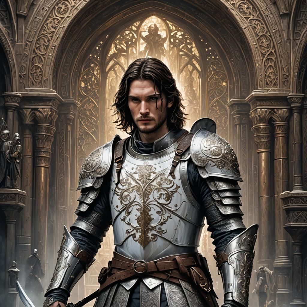 Medieval Knight in White Armor Comic Art