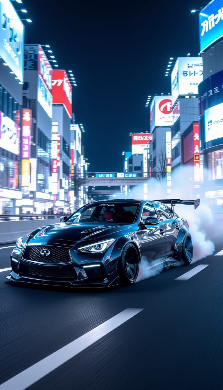Infiniti Q70 Drifting on Tokyo Highway in Dynamic Style