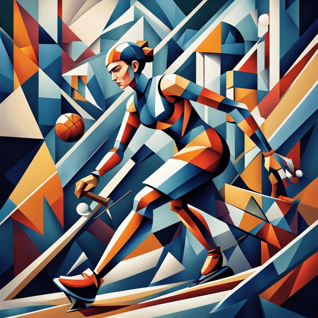 Cubist Winter Sports in Geometric Art Deco Style