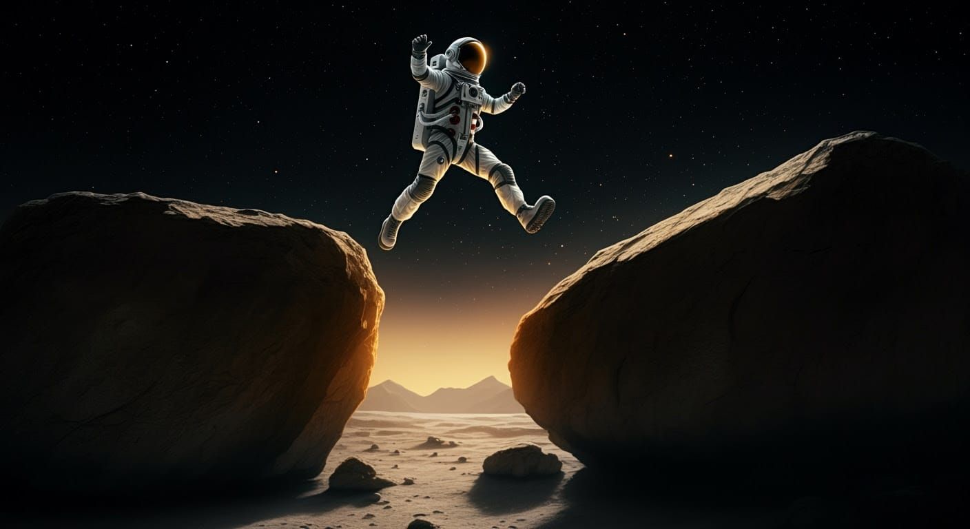 Lunar Astronaut in Futuristic, Weightless Pose