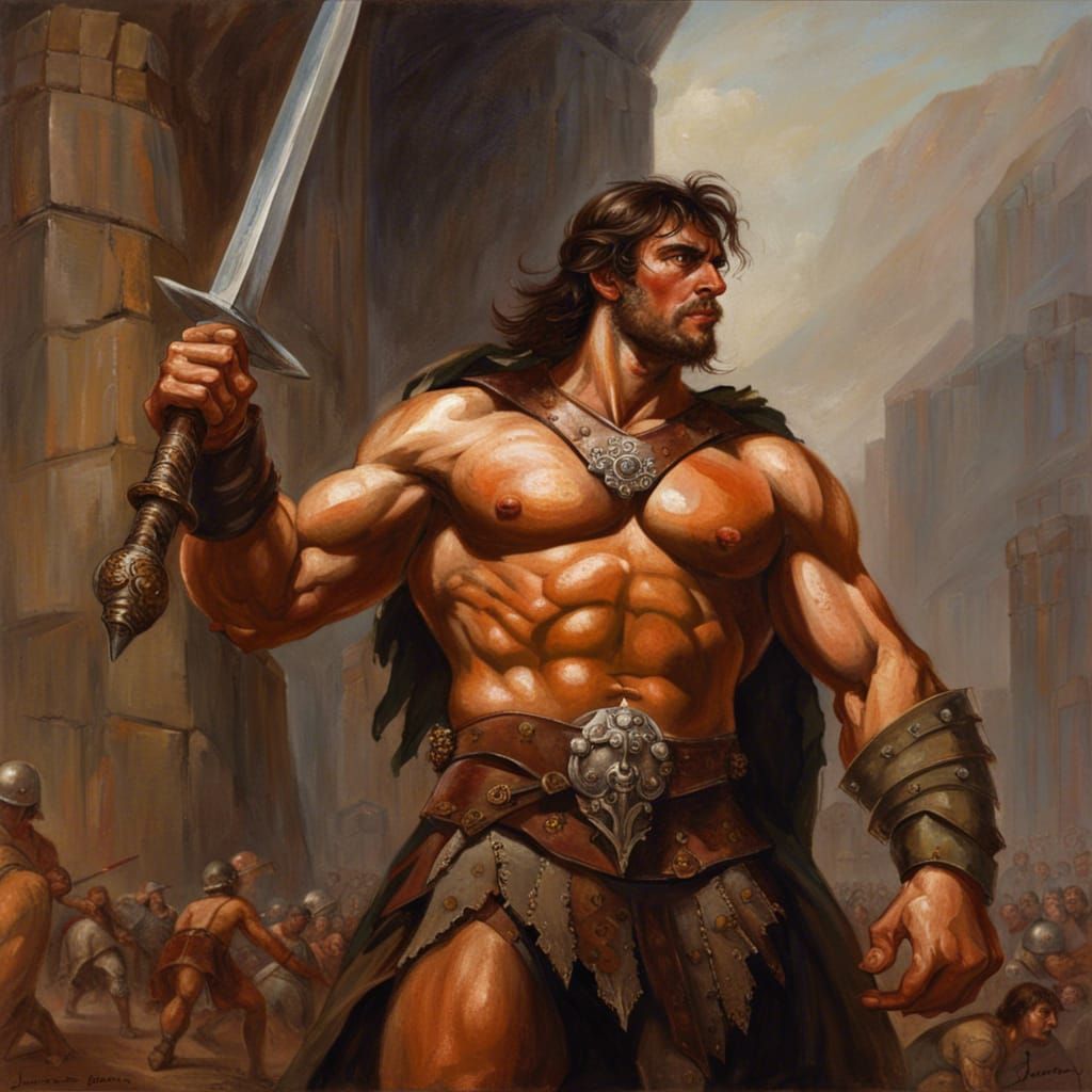 Victorious Barbarian in OIl Painting Style