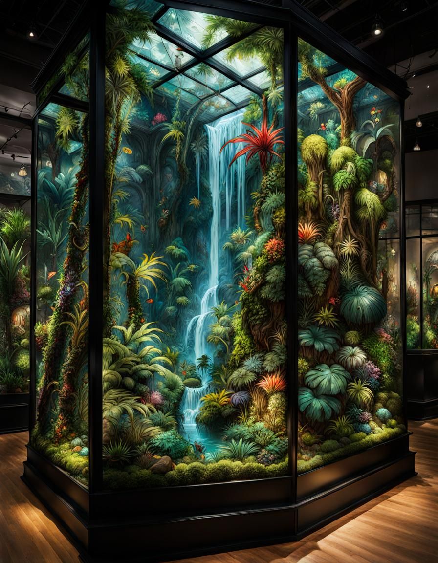 Tropical Jungle Terrarium: Intricate Ink Illustration