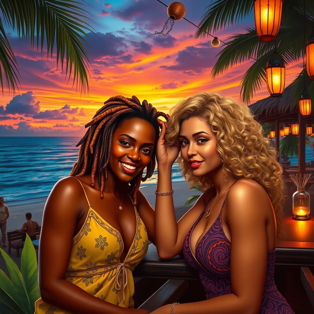 African Goddess Among Lush Beachside Splendor