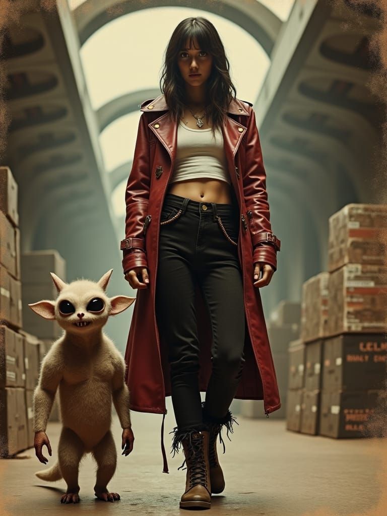 Sepia Photograph of Space Outlaw in Cyberpunk Port