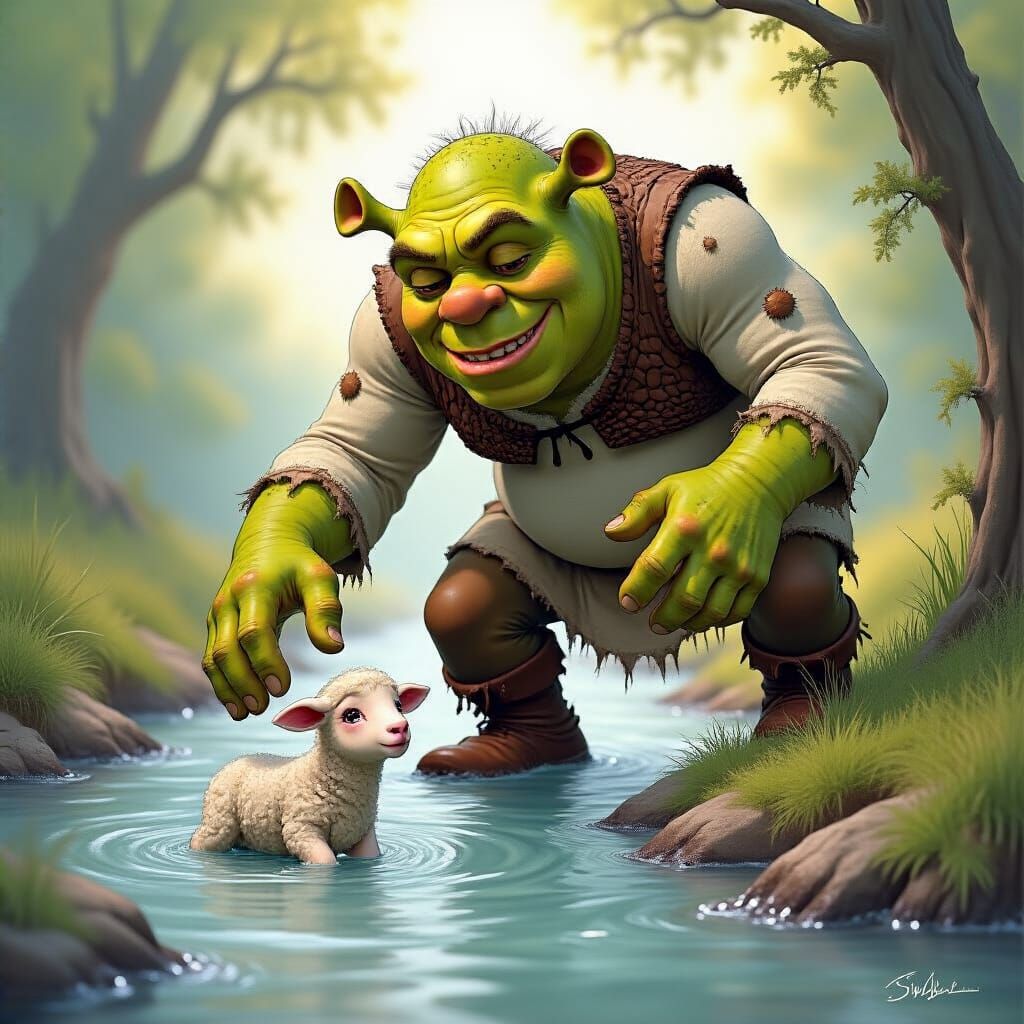 Ogre Rescues Lamb: Comic Book Style Rescue