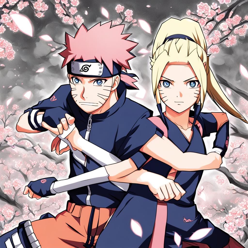 Naruto and Sakura Haruno in Anime Style