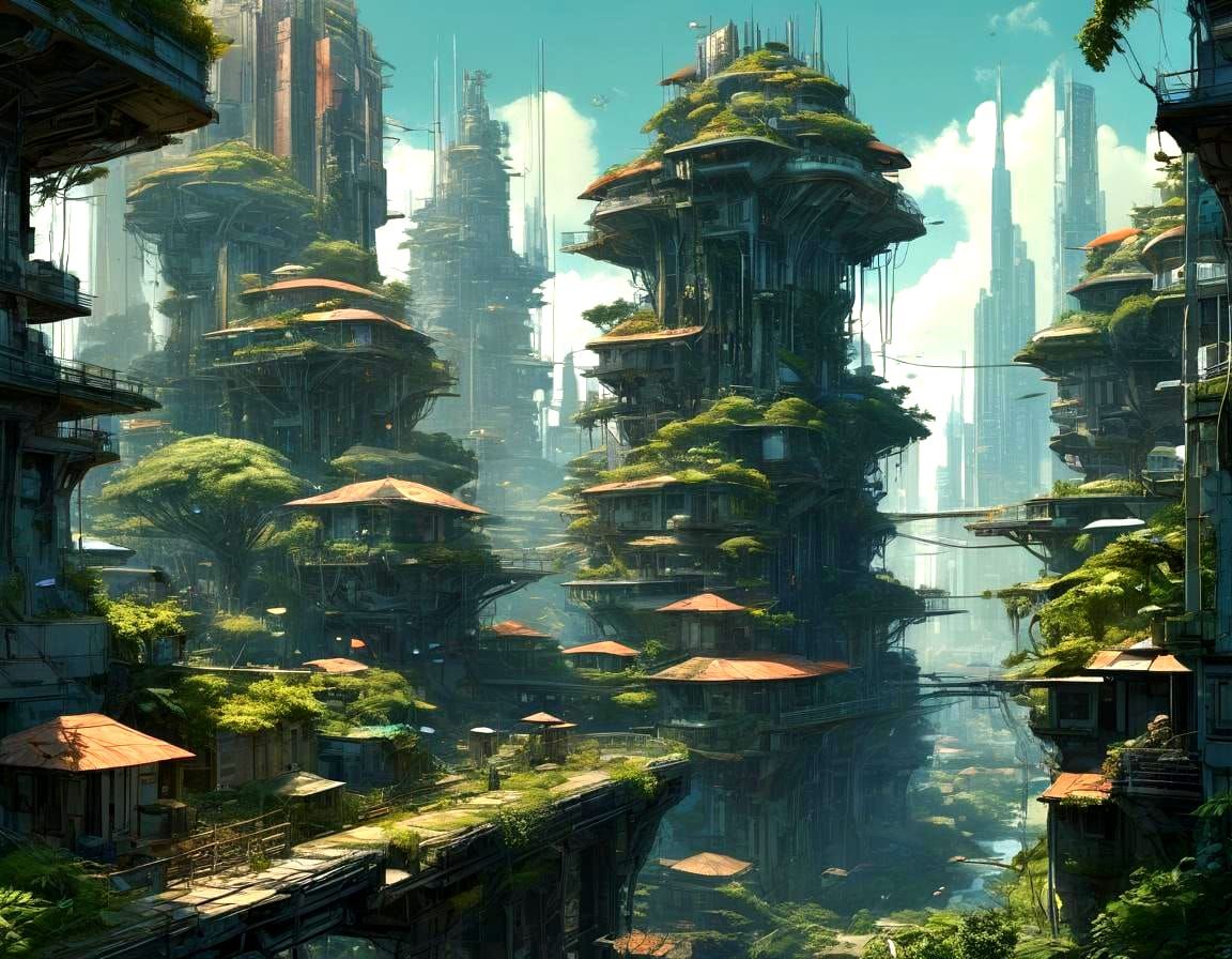 Enchanted Solarpunk Metropolis in Prairie Jungle Style