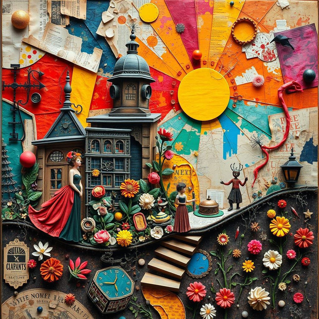 Vibrant Surrealist Scene with 3D Claymation Elements