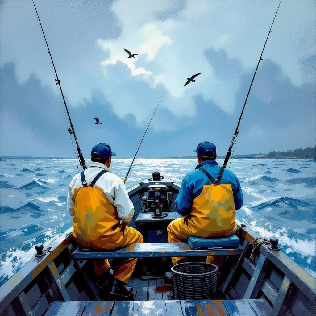 Fishermen Catching Bass, Impressionistic Style