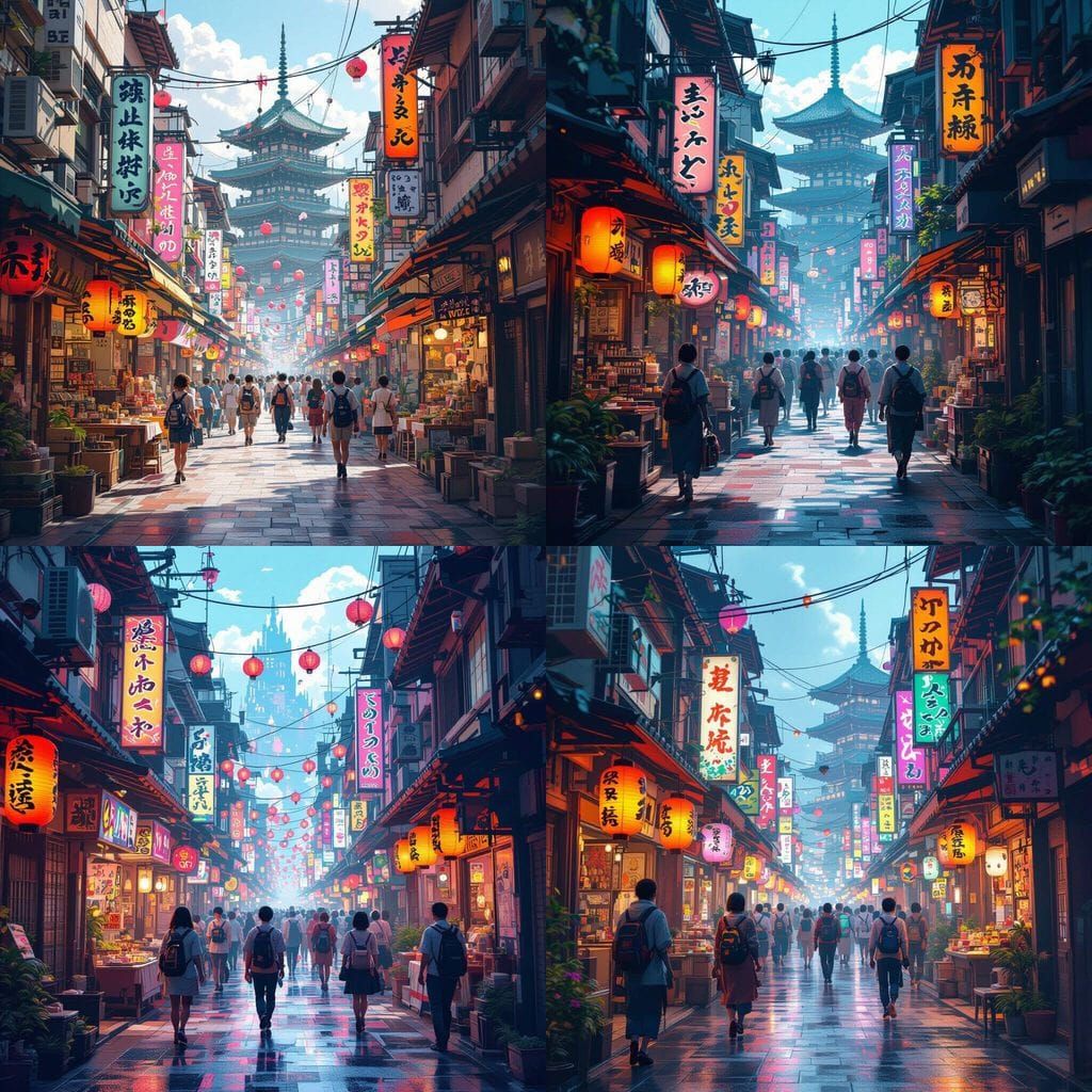 Vibrant Japanese Festival Alley in Dreamcore Style