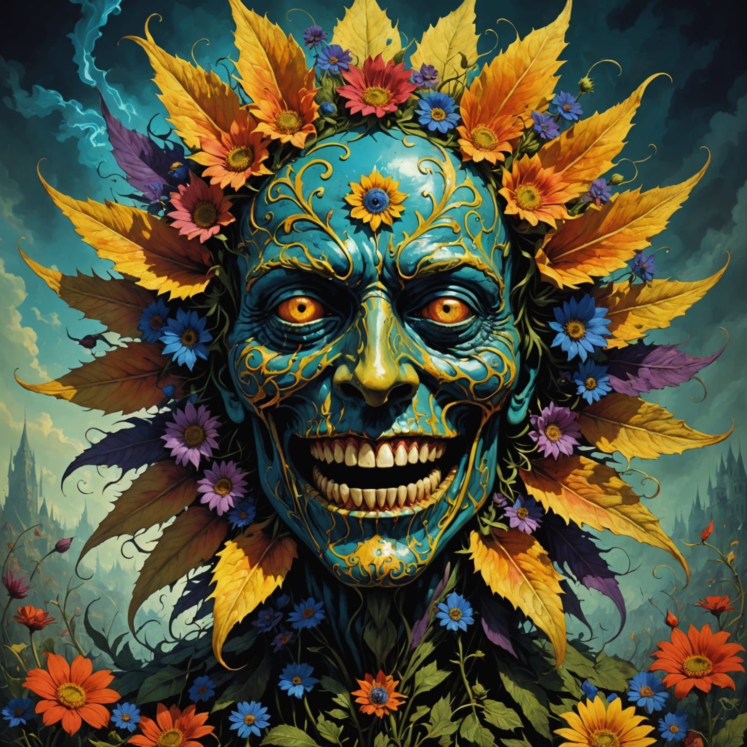 Dark Fantasy Flower in a Grotesque Horror Aesthetic