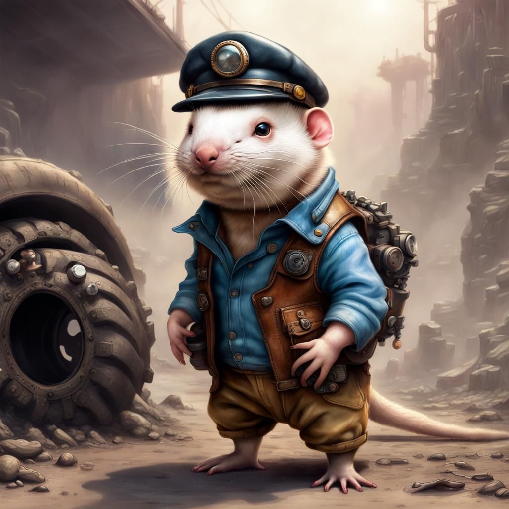 Dieselpunk Mole Rat in Wasteland: Photorealistic Masterpiece