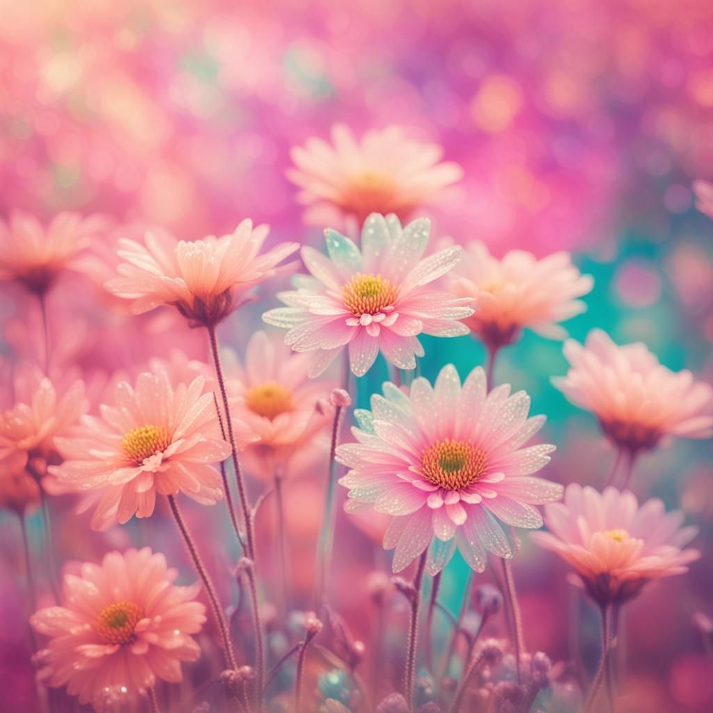 Pink Autumn Flowers in Vintage Toy Camera Style