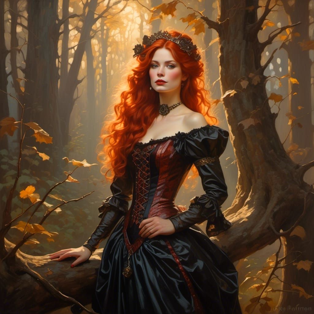Steampunk Gothic Fairy Queen in Sunlit Woods