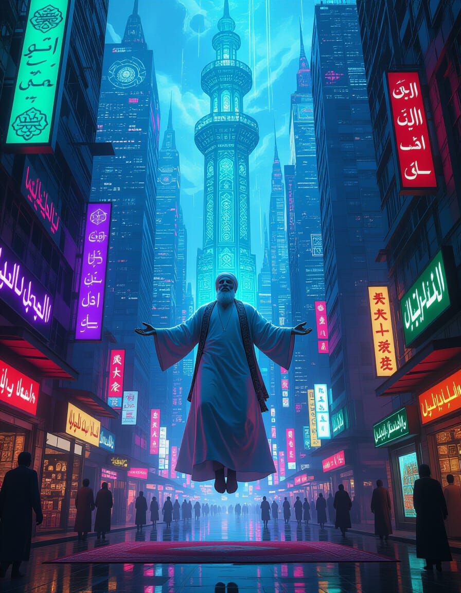 Mystic in Cyberpunk City, Orientalist Style