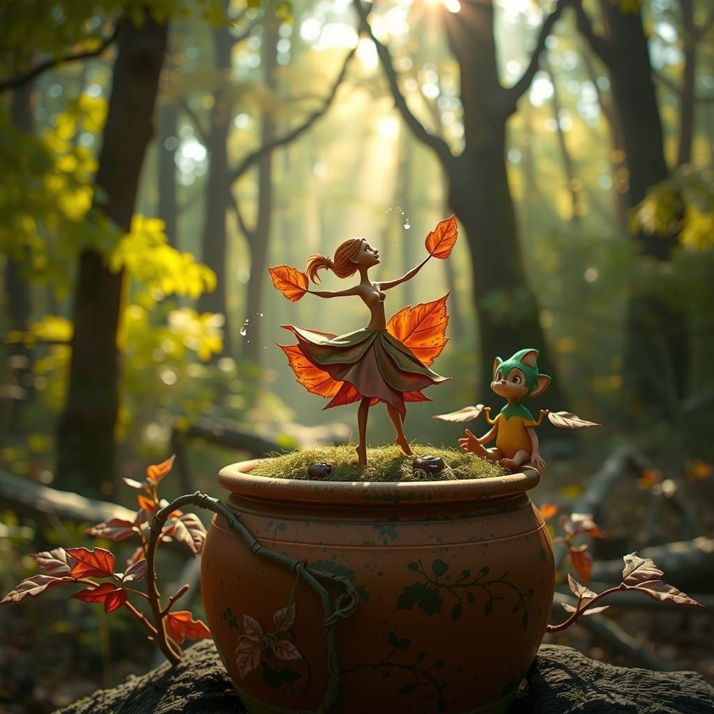 Enchanted Whimsy: Delicate Autumn Leaves Dance in Mystical F...