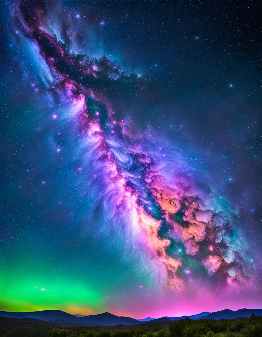 Vibrant Galactic Landscape in Neon Hues