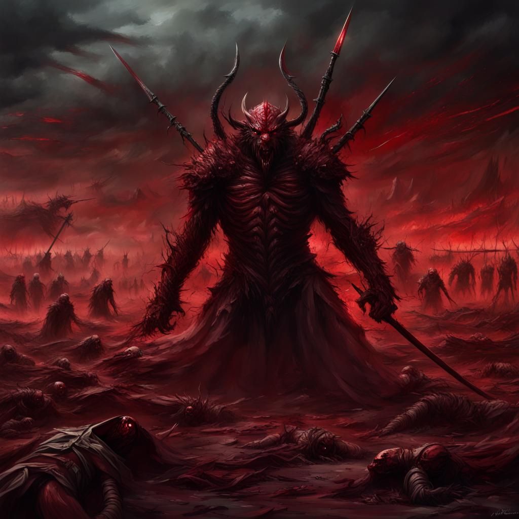 Epic Battlefield Beast in Dark Red Ambience