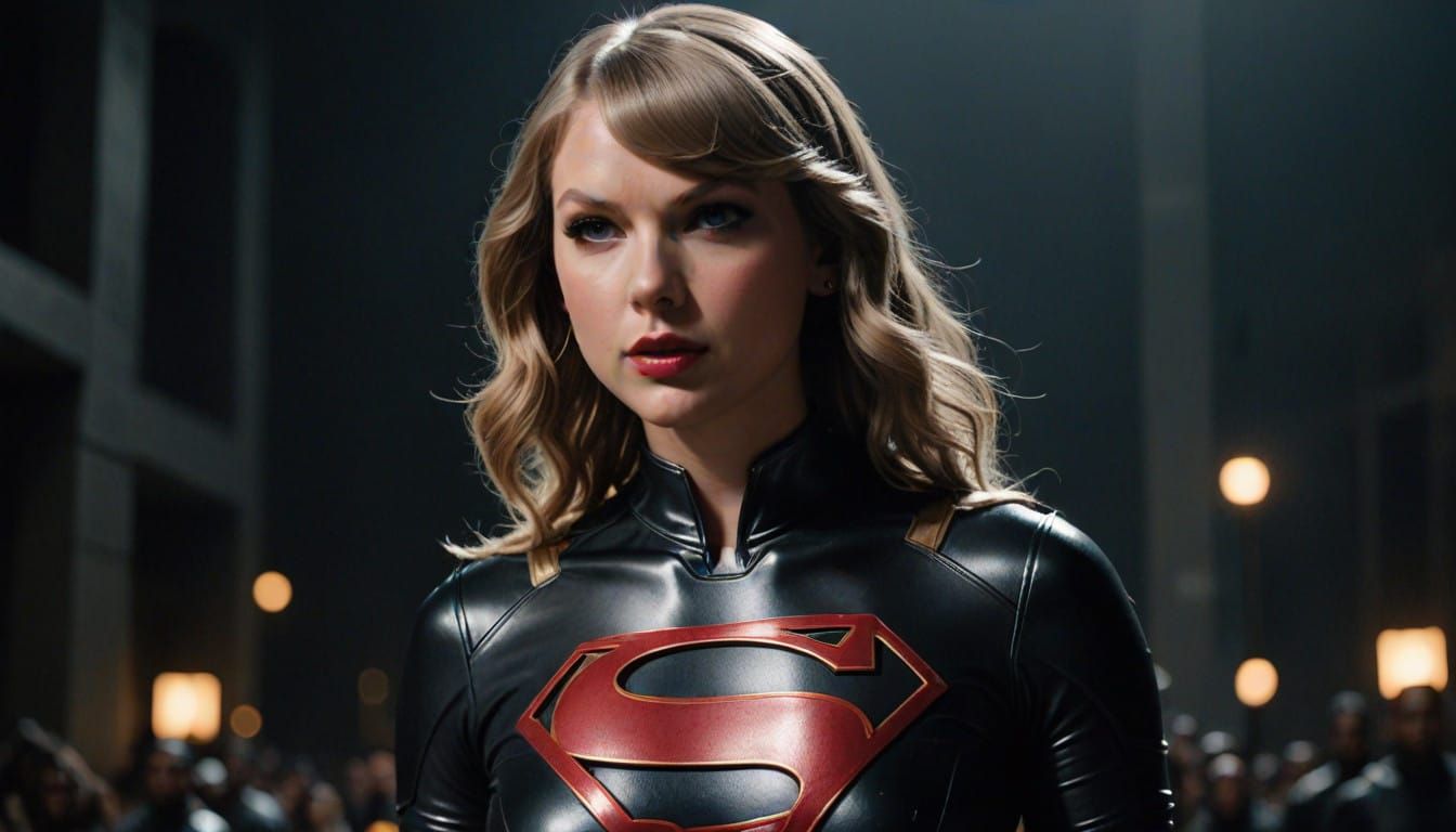 Superhero Taylor Swift in a Dark, Gritty Latex Costume
