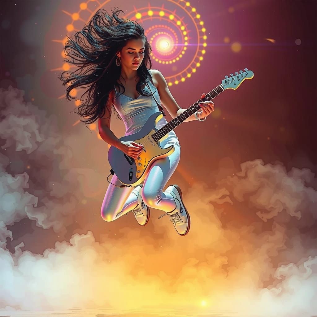 Cyberpunk Guitarist in Spectral Color Nebula