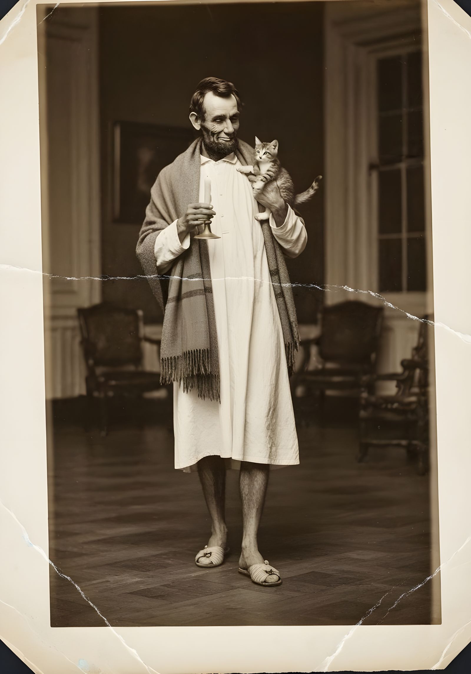 How Lincoln was Often Described, Prowling the White House at at Night with One of Tad's Kittens