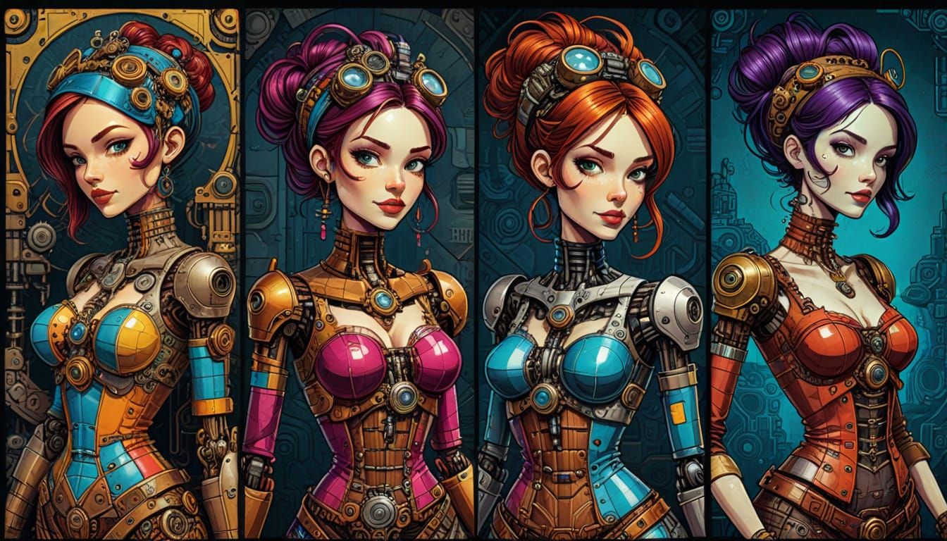 Robotic Steampunk Patchwork Lady in Hippie Grunge Aesthetic