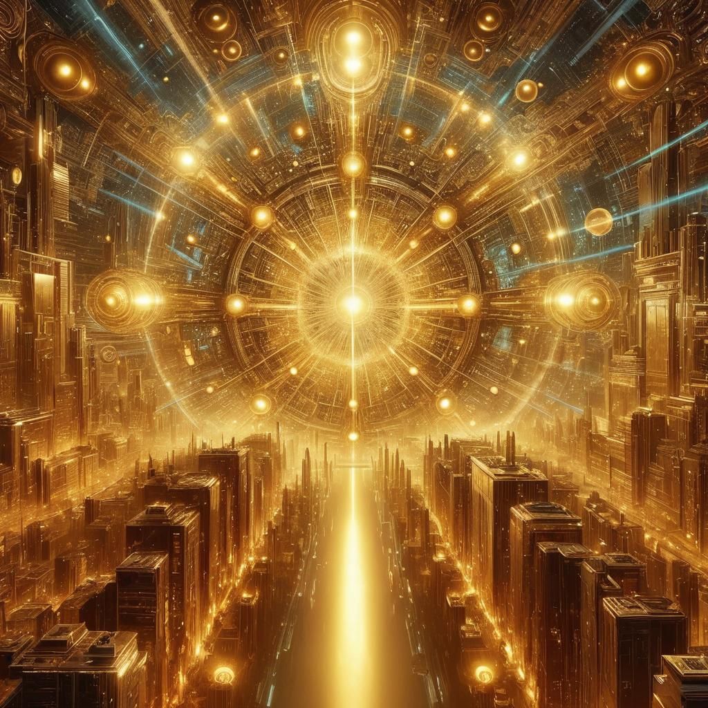 Futuristic Golden Bioluminescent City in HDR