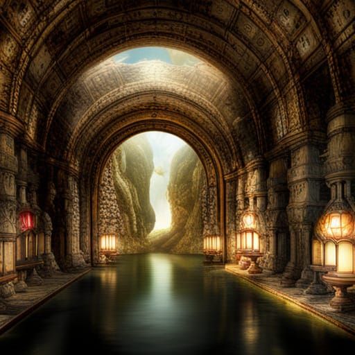 Picturesque Italian Grotto in Digital Painting Style