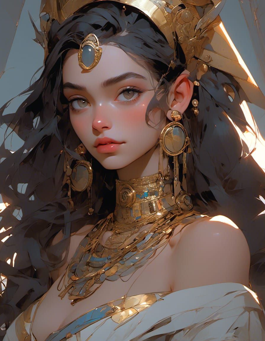 Cinematic Portrait of a Female Pharaoh with Neon Lights