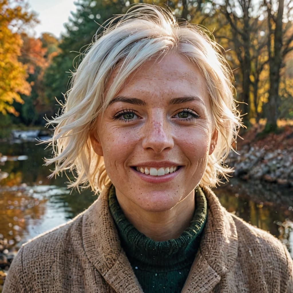 Irish Woman Portrait in Autumn Riverside Scene
