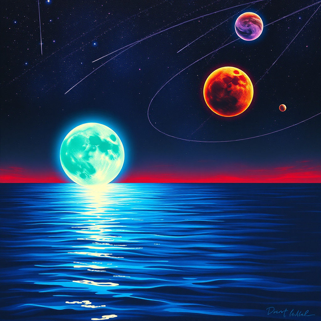 Blue Moon Descends in Abstract Expressionist Style