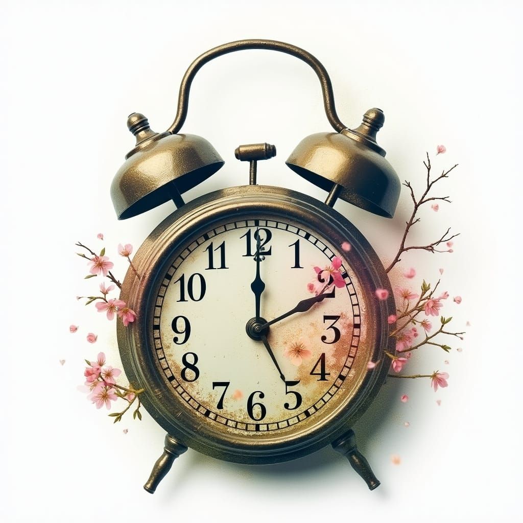 Surreal Digital Art: Clock and Spring Double Exposure