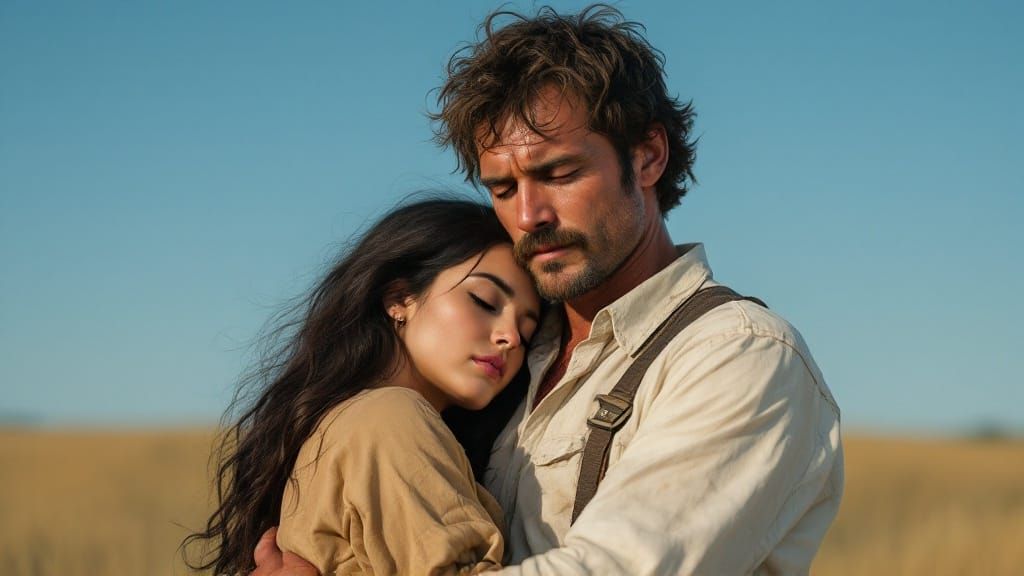 Emotional Embrace Under Open Sky, Gurney and Wyeth Style