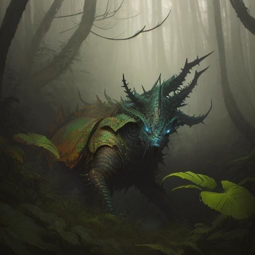 Tenrek Prowling Through Misty Forest: Moody Digital Painting