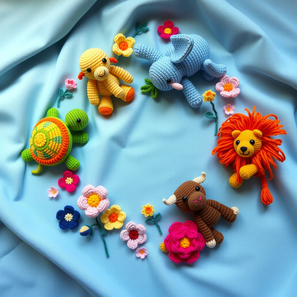 Adorable Amigurumi Crochet Animals in a Whimsical Scene
