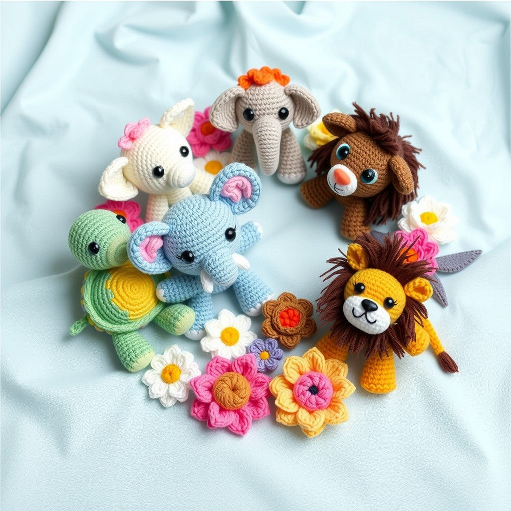 Colorful Crochet Amigurumi Animals in Folksy Style