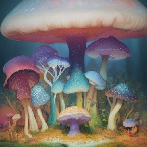 Fufjuf's Mushroom: A Surrealist Oil Painting