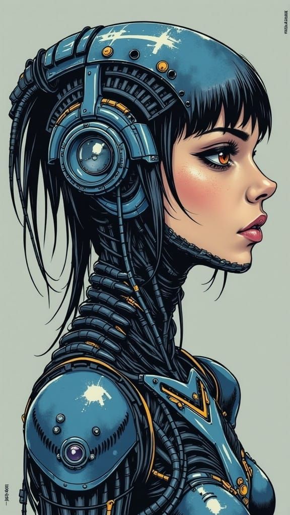 Cyborg Woman Portrait in H.R. Giger Style